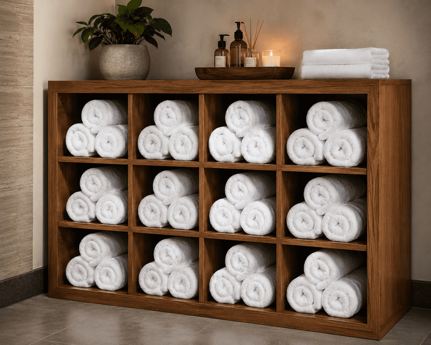 Spa-ready rolled towels — professional salon and spa laundry by H&M Laundrette