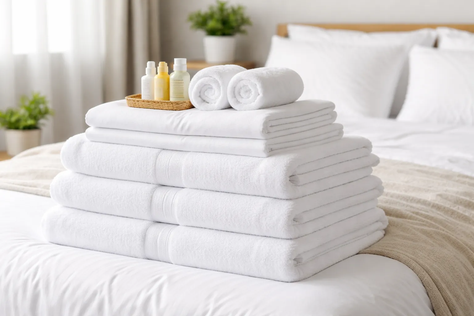 Professional white Airbnb linens and towels