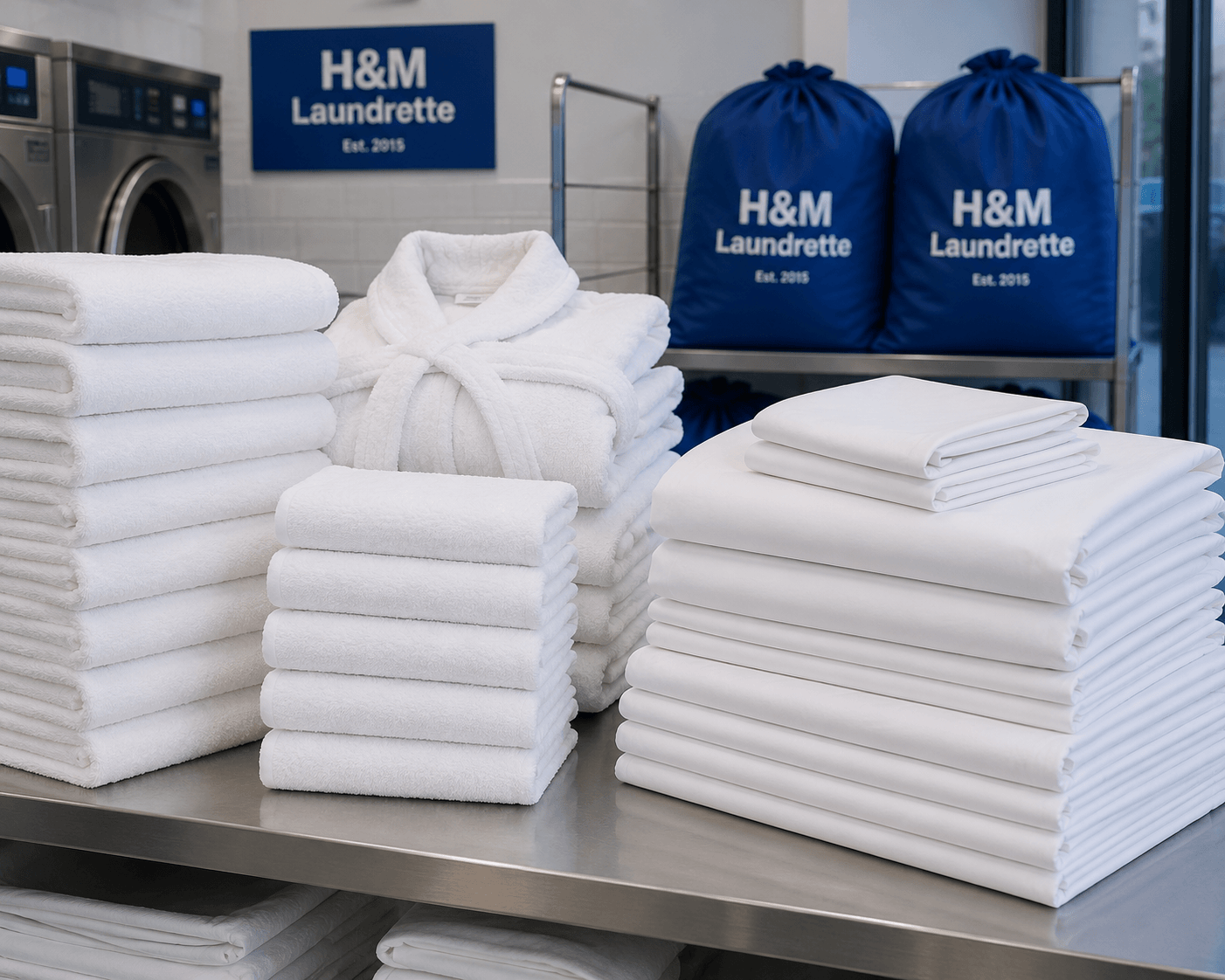Neatly folded spa towels, robes and sheets — commercial laundry rental for spas and salons in London